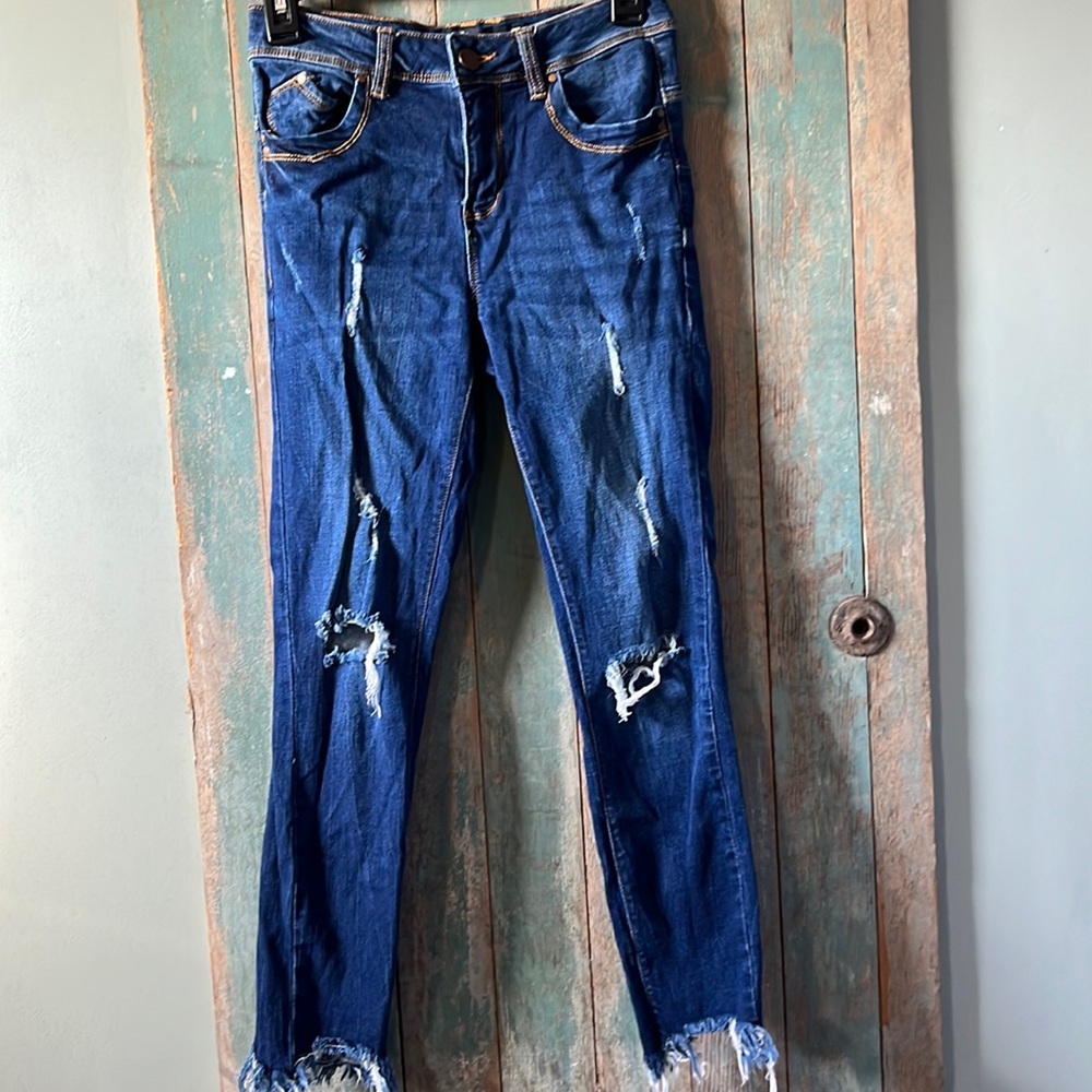 Blue Age denim collection ladies size 1 distressed jeans